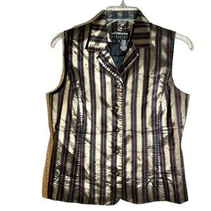 Vtg Liz Claiborne Bronze Red Black Pinstriped Button Vest Rayon Acetate Grunge 4